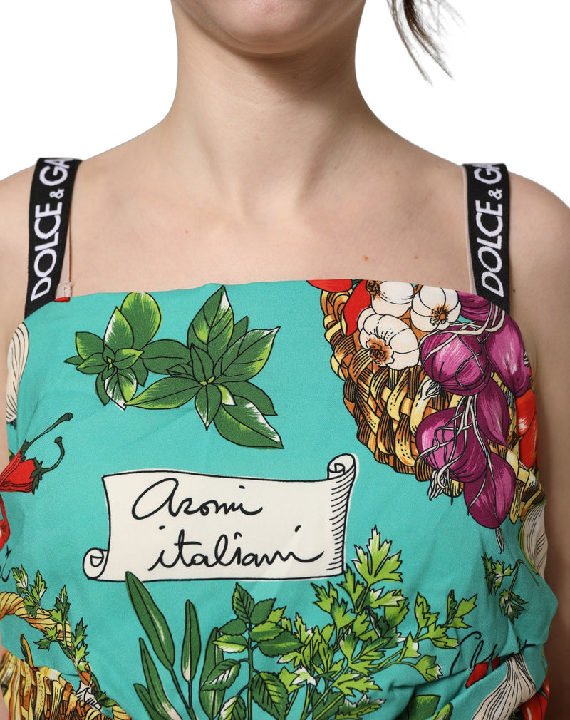 Dolce & Gabbana Multicolor Silk Vegetable Print Cropped Top