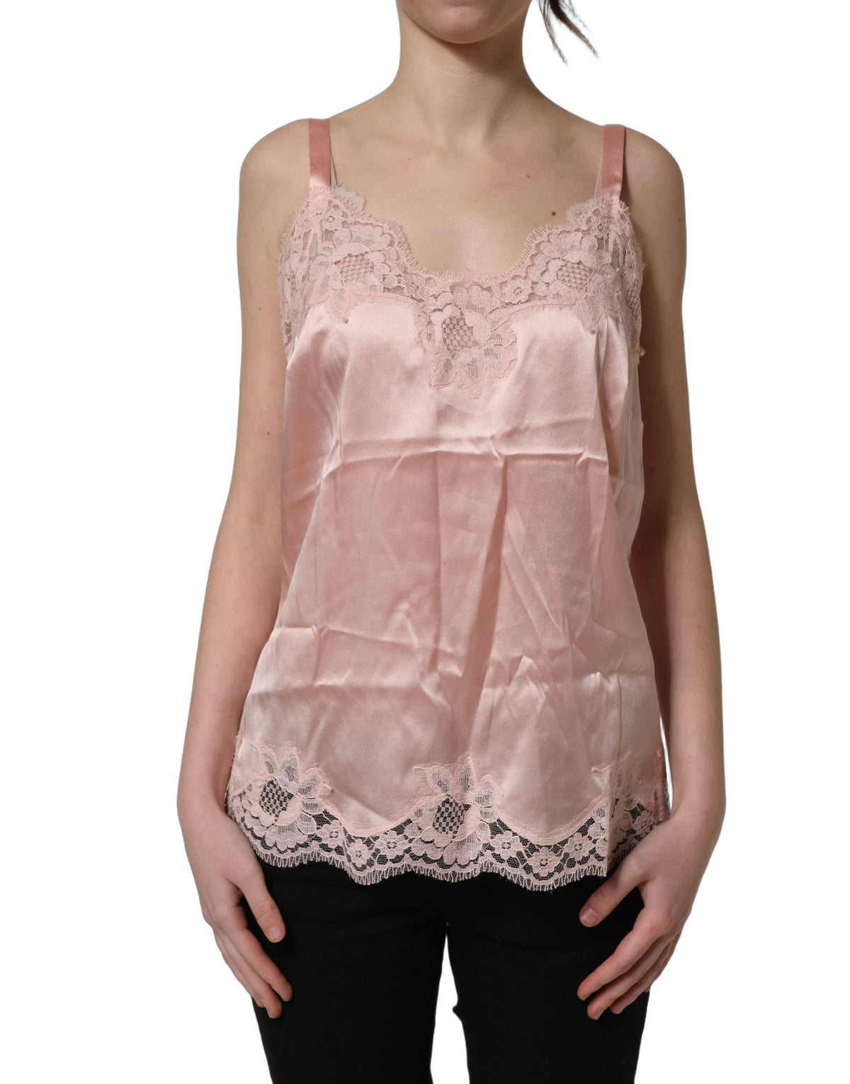 Dolce & Gabbana Light Pink Floral Lace Lingerie Top