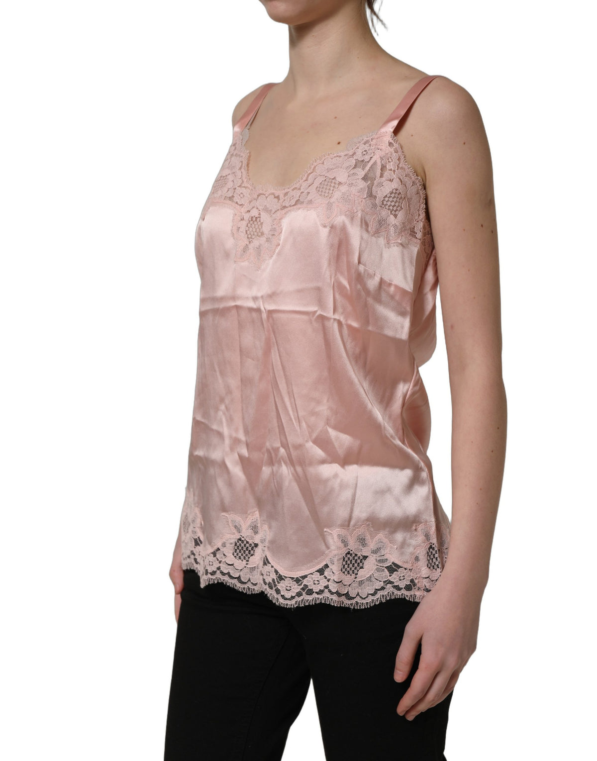 Dolce & Gabbana Light Pink Floral Lace Lingerie Top