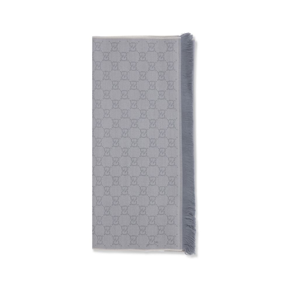 Gucci Gray Wool Scarf - GG Supreme Embroidery