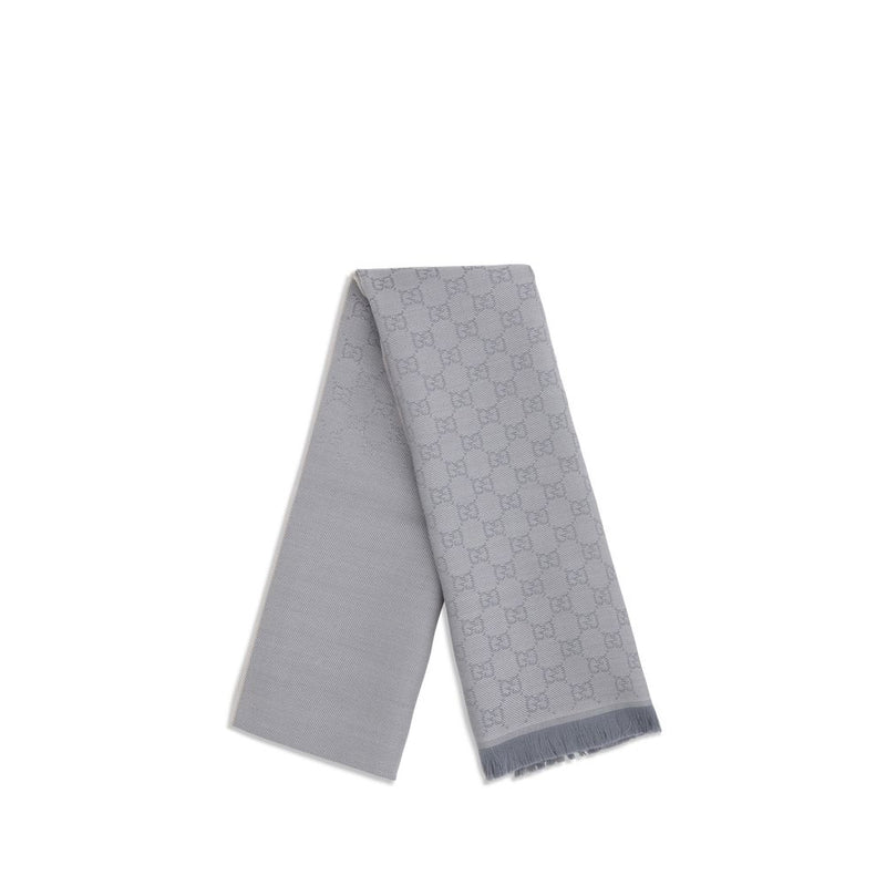 Gucci Gray Wool Scarf - GG Supreme Embroidery