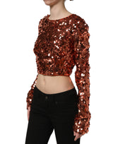 Dolce & Gabbana Red Sequined Long Sleeve Crop Blouse