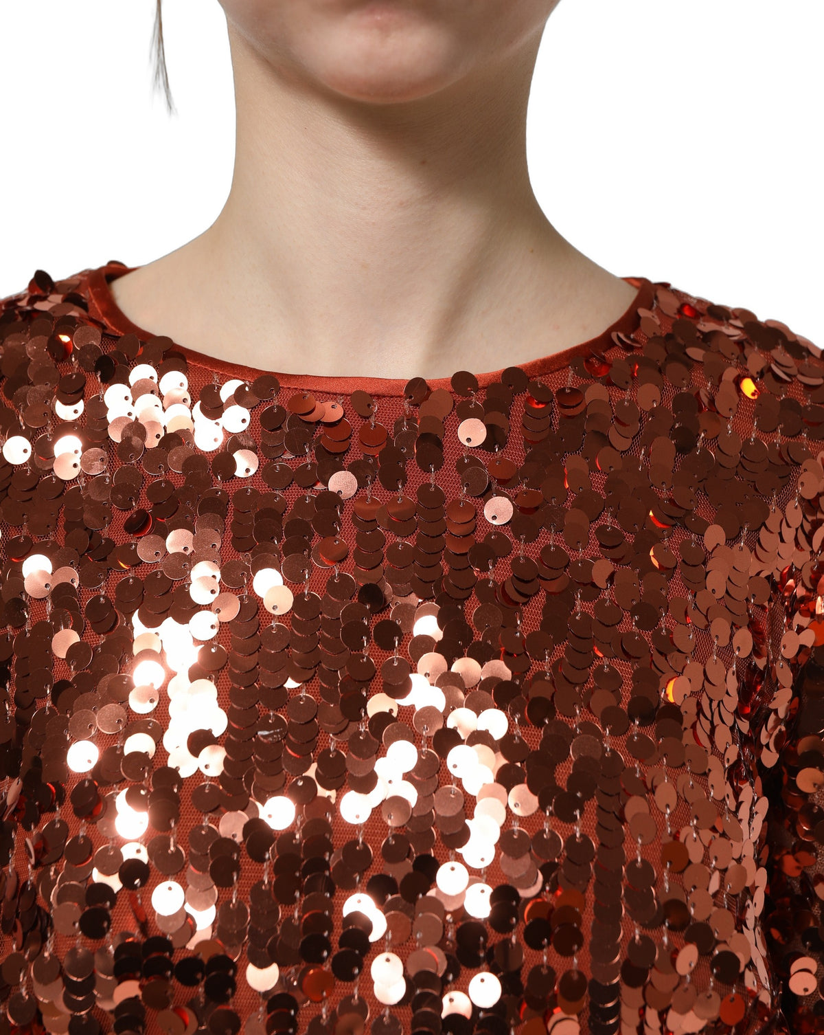 Dolce & Gabbana Red Sequined Long Sleeve Crop Blouse
