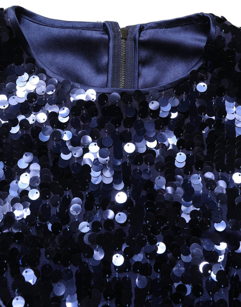 Dolce & Gabbana Blue Sequined Sleeveless Cropped Tank Top