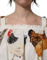 Dolce & Gabbana White Rooster Print Off The Shoulder Top