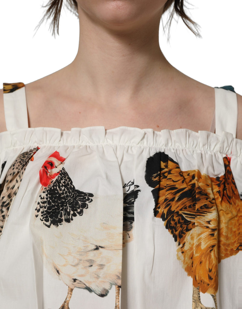 Dolce & Gabbana White Rooster Print Off The Shoulder Top