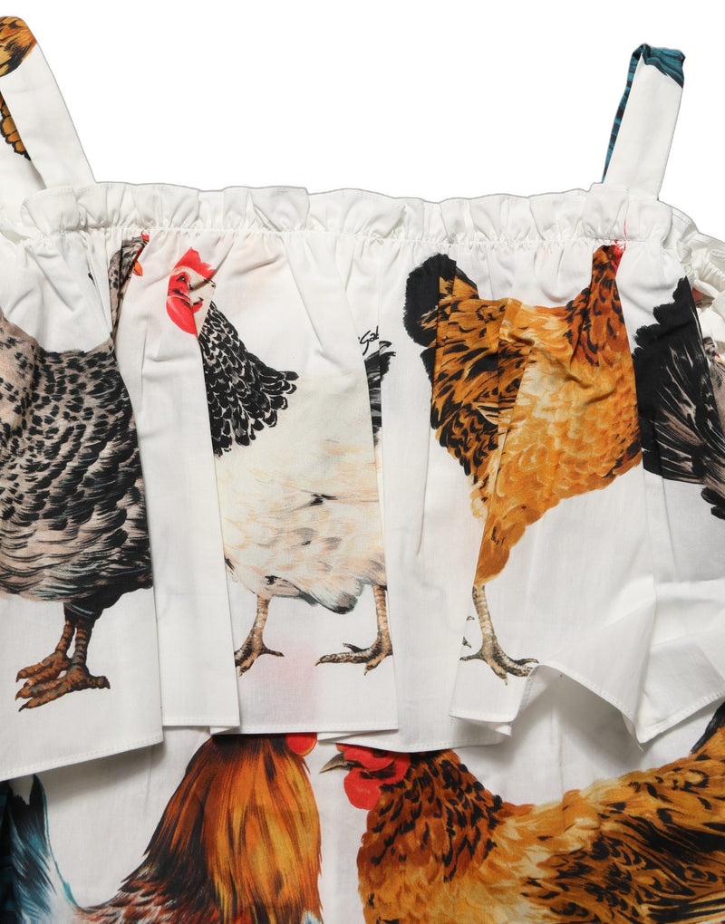 Dolce & Gabbana White Rooster Print Off The Shoulder Top