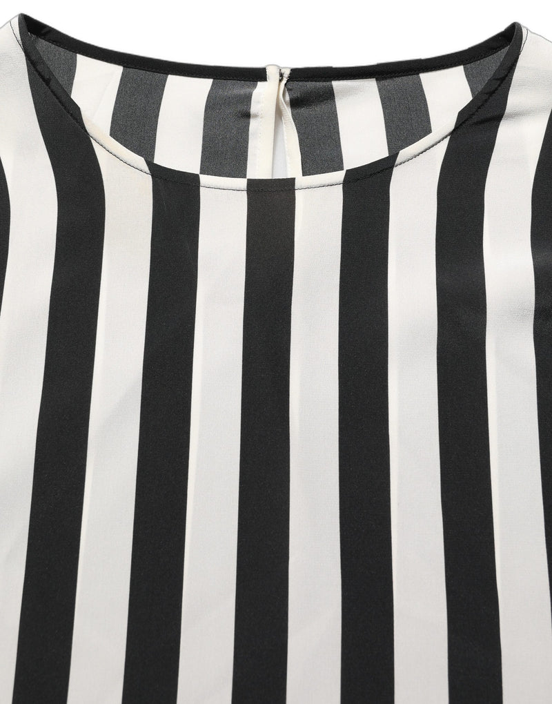 Dolce & Gabbana Black and White Striped Round Neck Blouse
