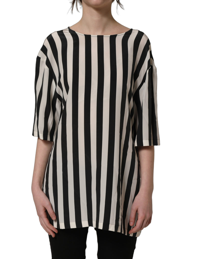 Dolce & Gabbana Black and White Striped Round Neck Blouse