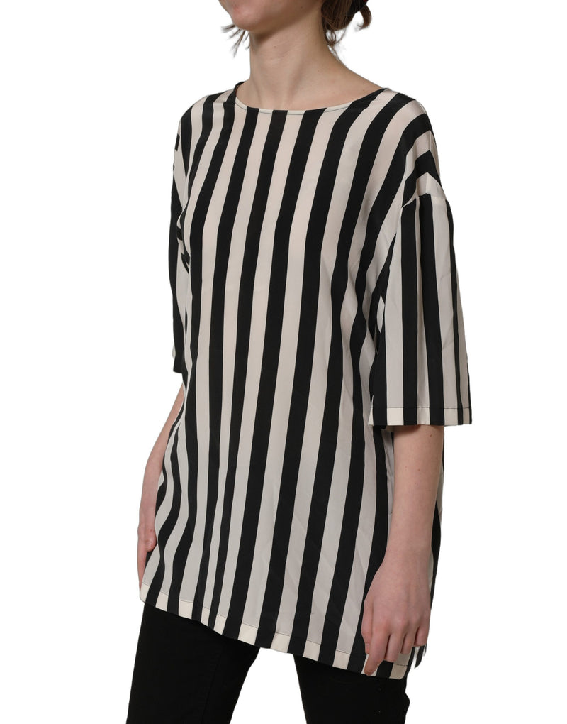 Dolce & Gabbana Black and White Striped Round Neck Blouse