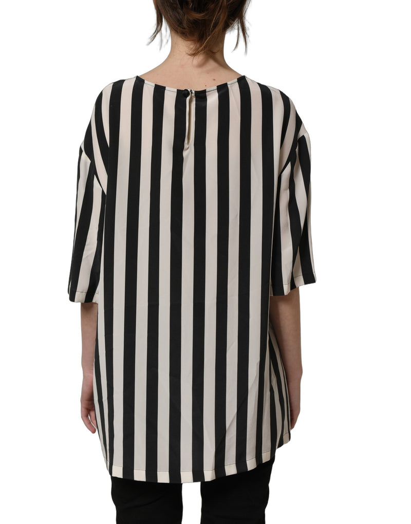 Dolce & Gabbana Black and White Striped Round Neck Blouse