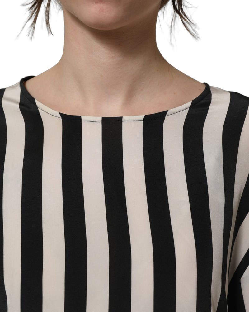 Dolce & Gabbana Black and White Striped Round Neck Blouse