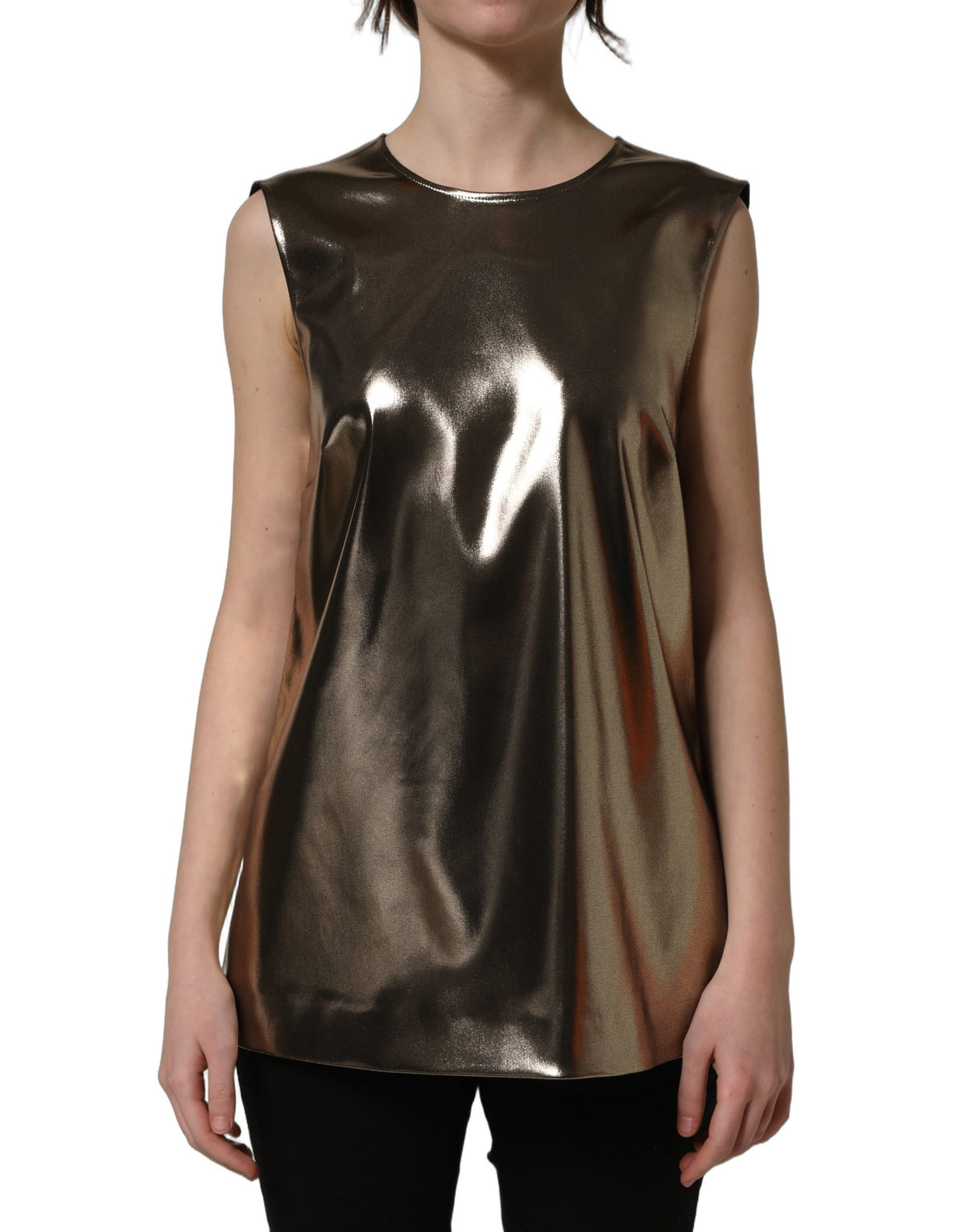 Dolce & Gabbana Metallic Bronze Round Neck Sleeveless Tank Top