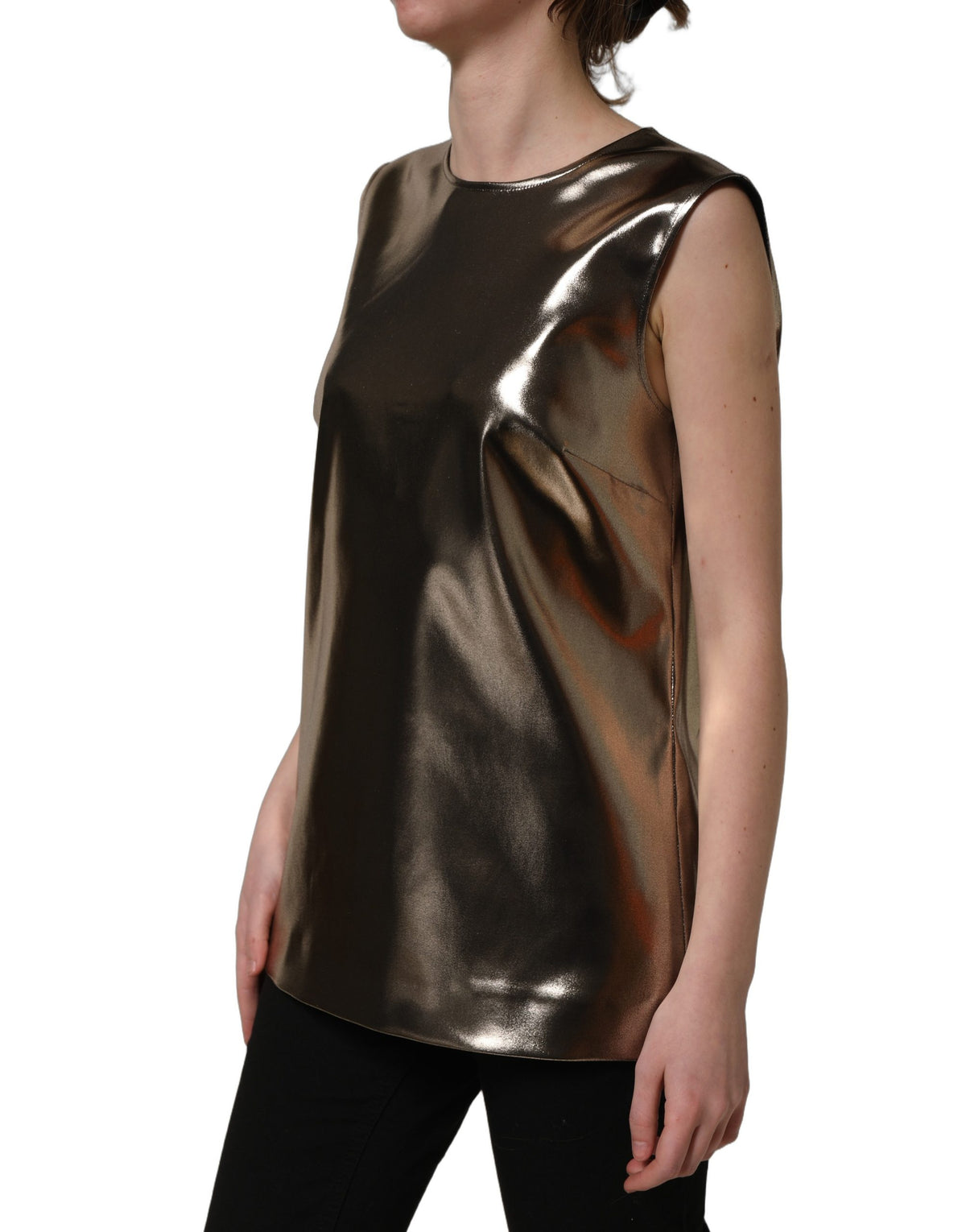 Dolce & Gabbana Metallic Bronze Round Neck Sleeveless Tank Top