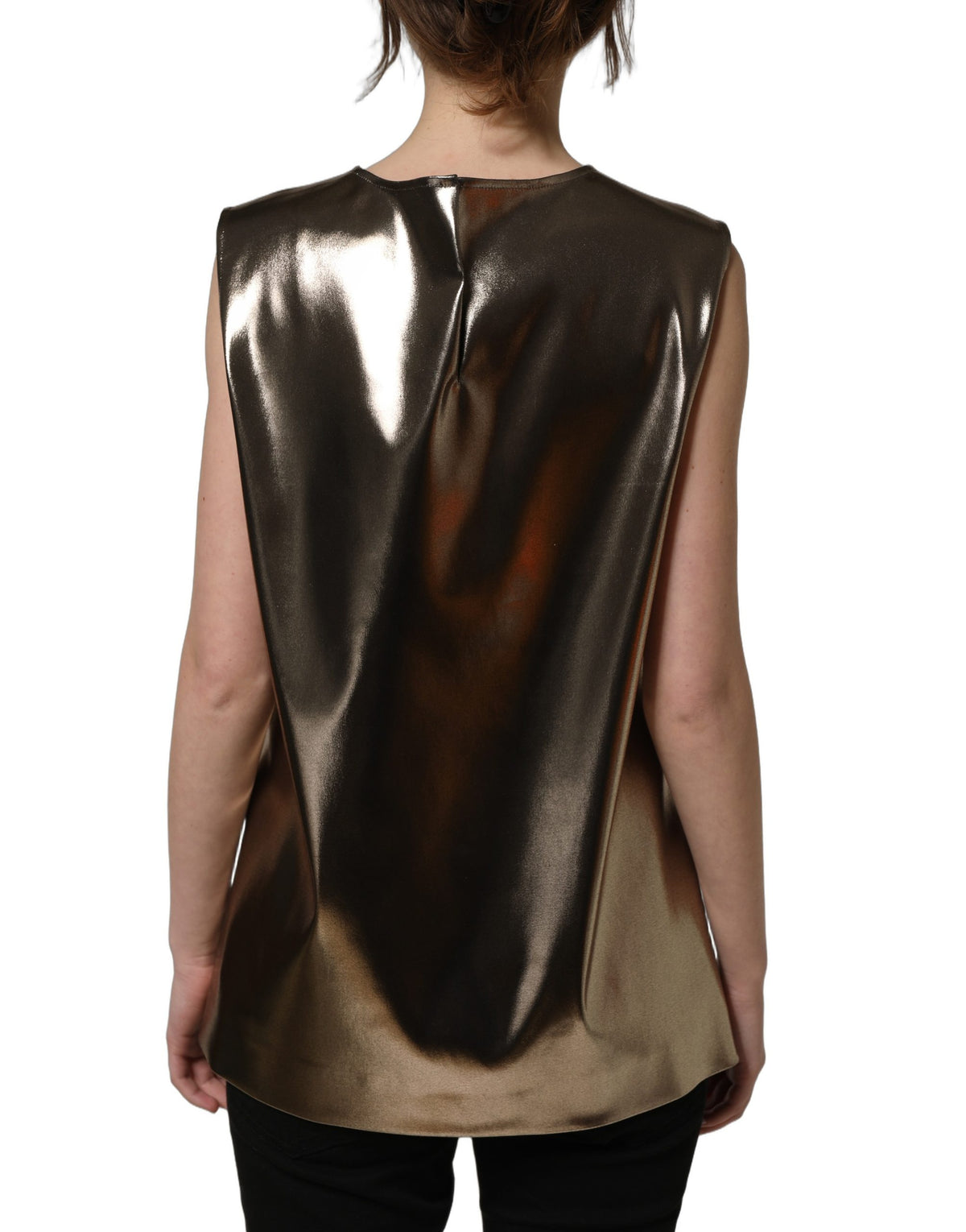 Dolce & Gabbana Metallic Bronze Round Neck Sleeveless Tank Top