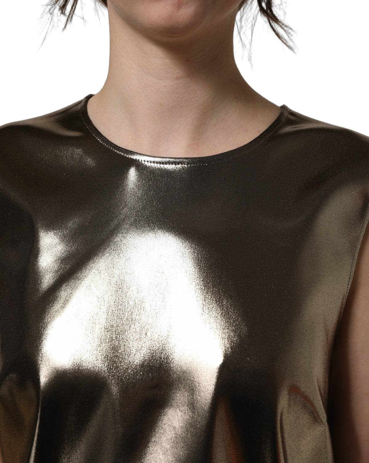 Dolce & Gabbana Metallic Bronze Round Neck Sleeveless Tank Top