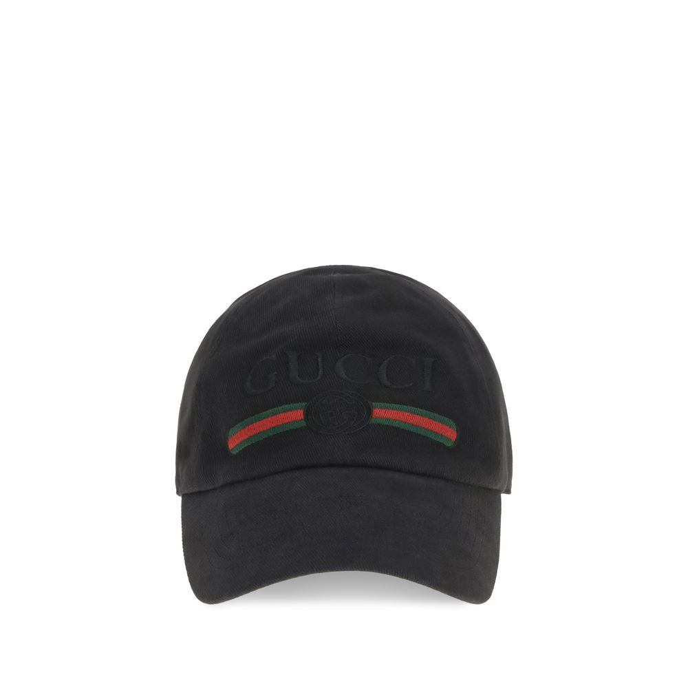Gucci Black Cotton Baseball Cap with GG Embroidery