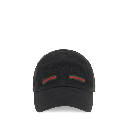 Gucci Black Cotton Baseball Cap with GG Embroidery