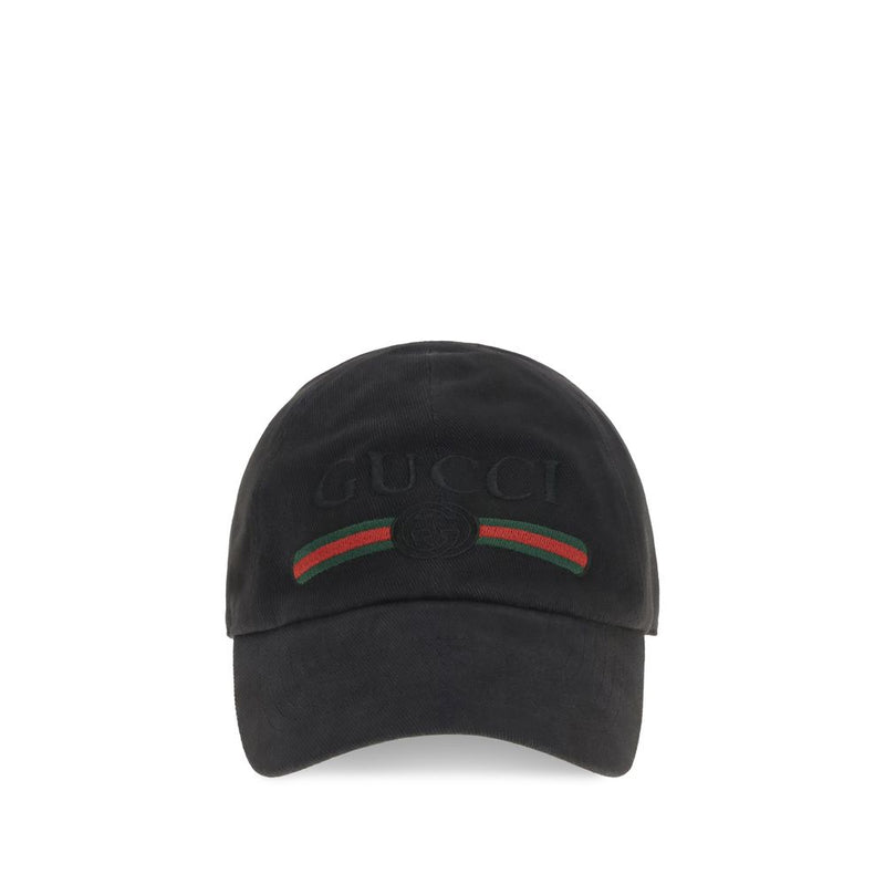 Gucci Black Cotton Baseball Cap with GG Embroidery
