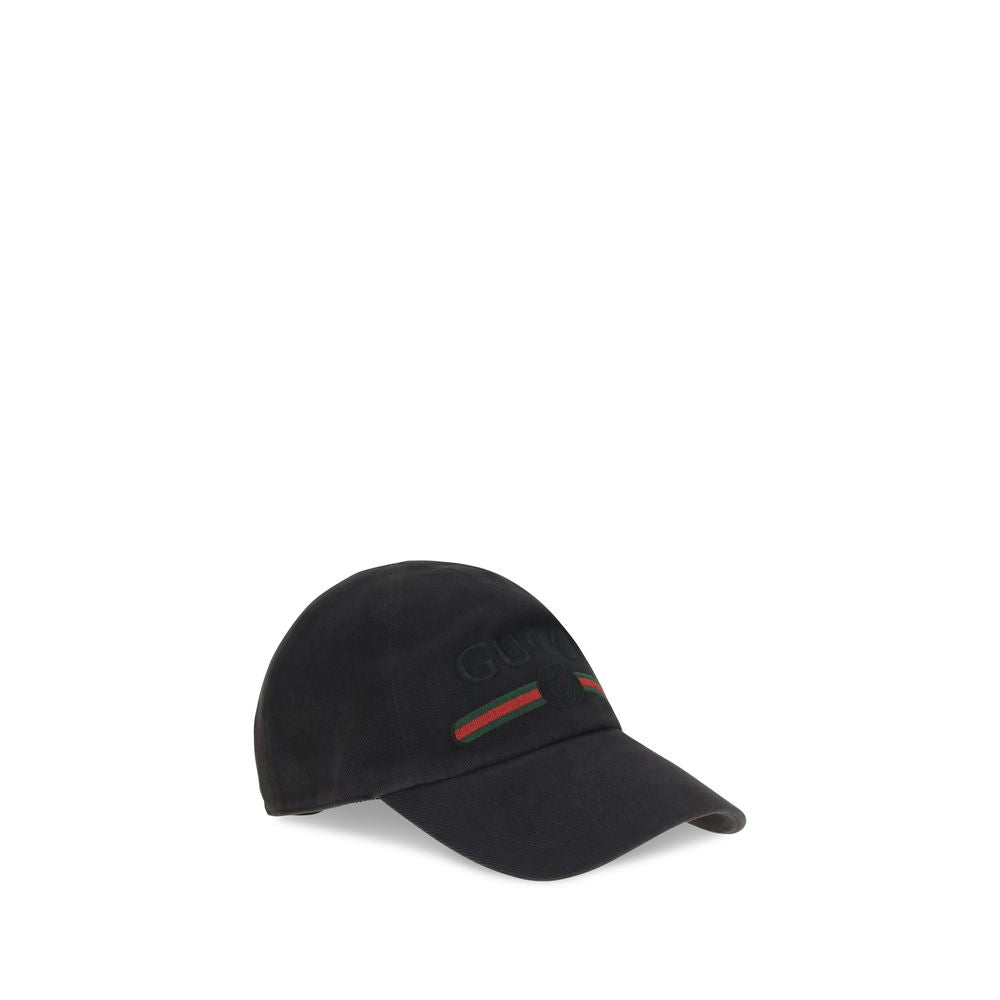 Gucci Black Cotton Baseball Cap with GG Embroidery