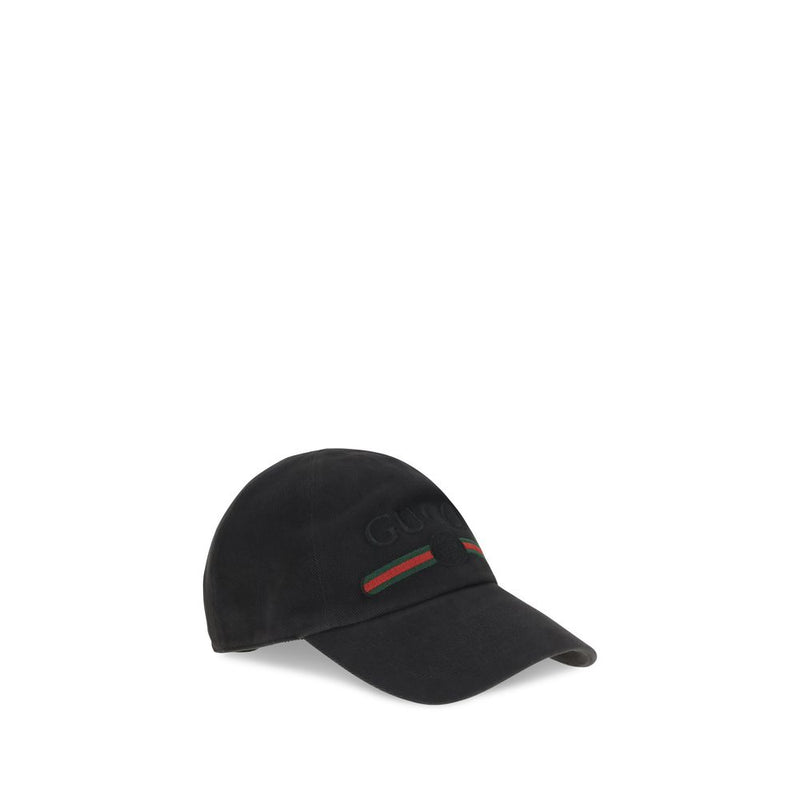 Gucci Black Cotton Baseball Cap with GG Embroidery