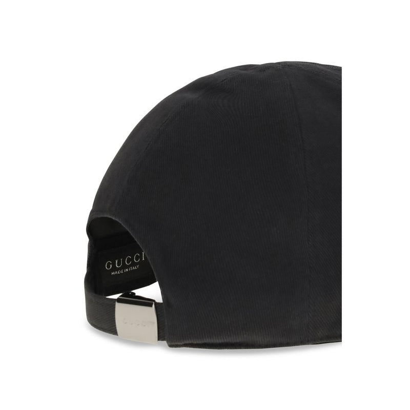 Gucci Black Cotton Baseball Cap with GG Embroidery