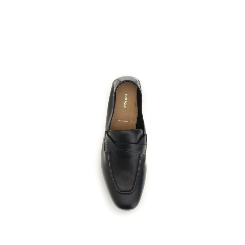 Tom Ford Black Calf Leather Bos Taurus Slip-On Loafers