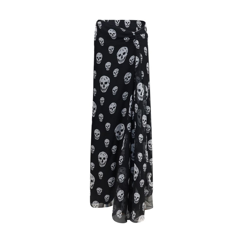 Alexander McQueen Black Silk Long Skull Skirt