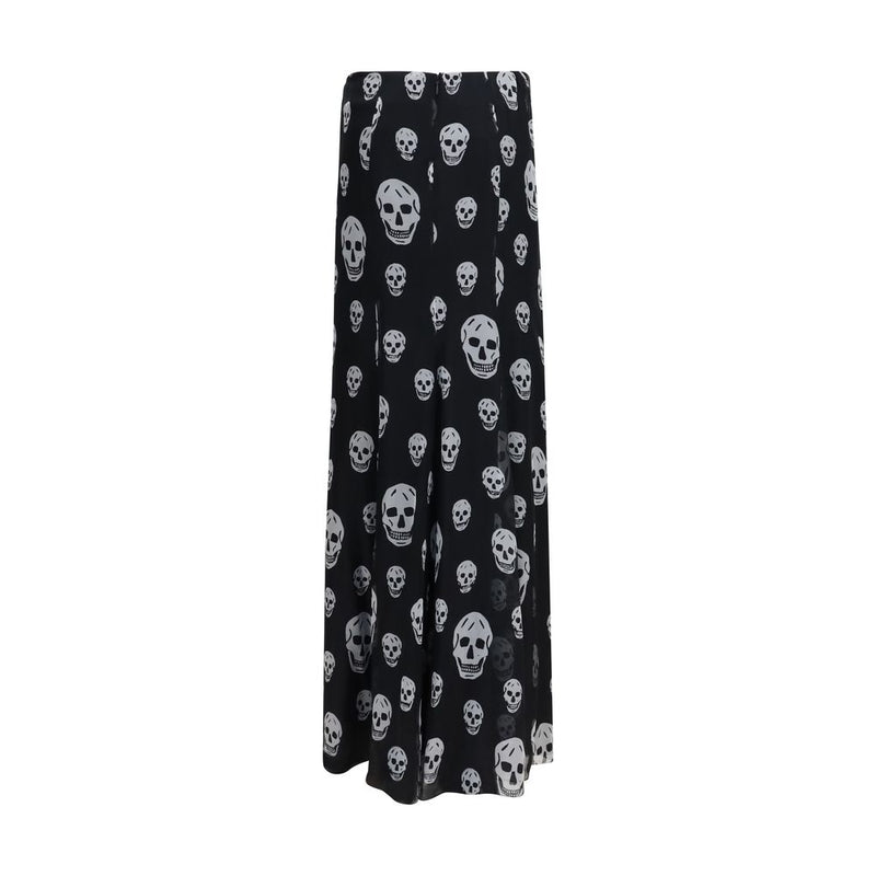Alexander McQueen Black Silk Long Skull Skirt