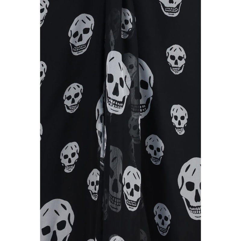 Alexander McQueen Black Silk Long Skull Skirt