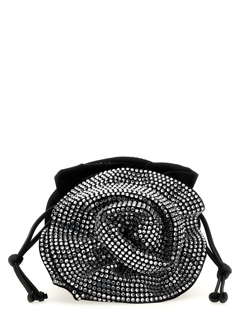 Magda Butrym Black Viscose Crossbody Bag with Crystal Flowers