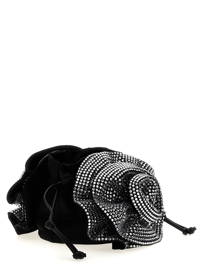 Magda Butrym Black Viscose Crossbody Bag with Crystal Flowers