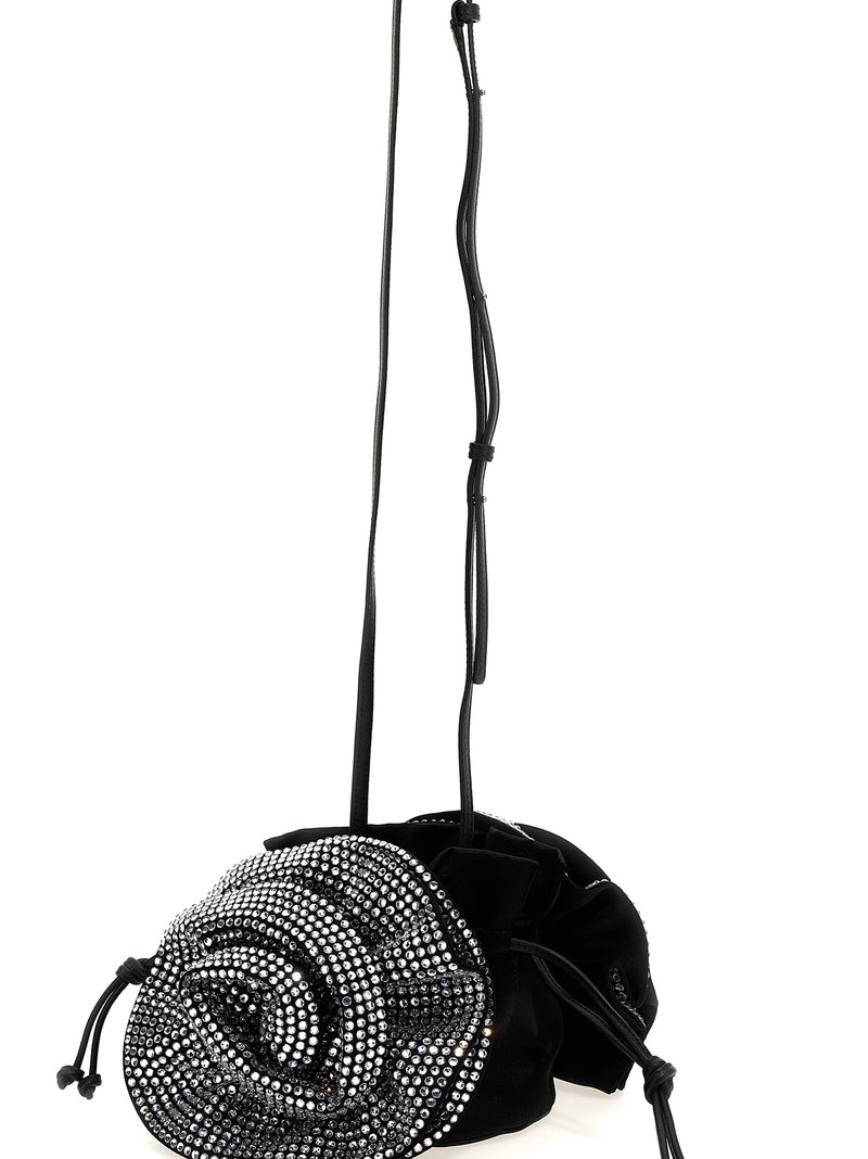 Magda Butrym Black Viscose Crossbody Bag with Crystal Flowers