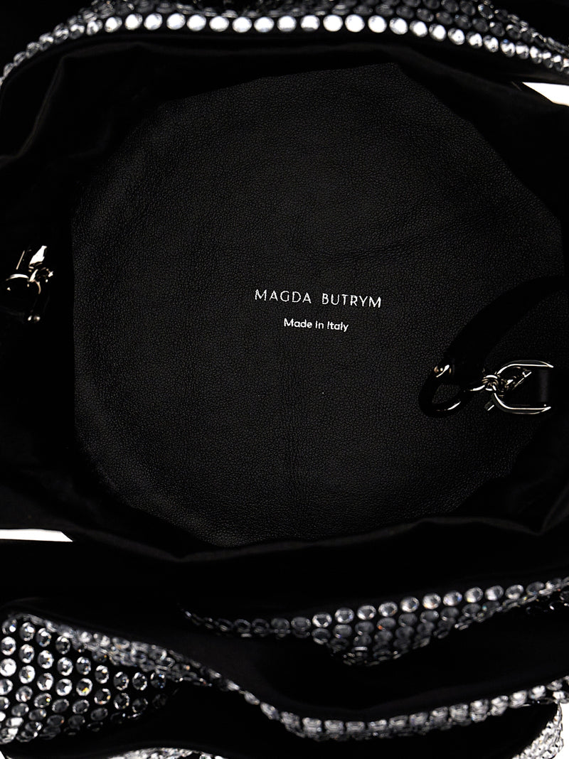 Magda Butrym Black Viscose Crossbody Bag with Crystal Flowers