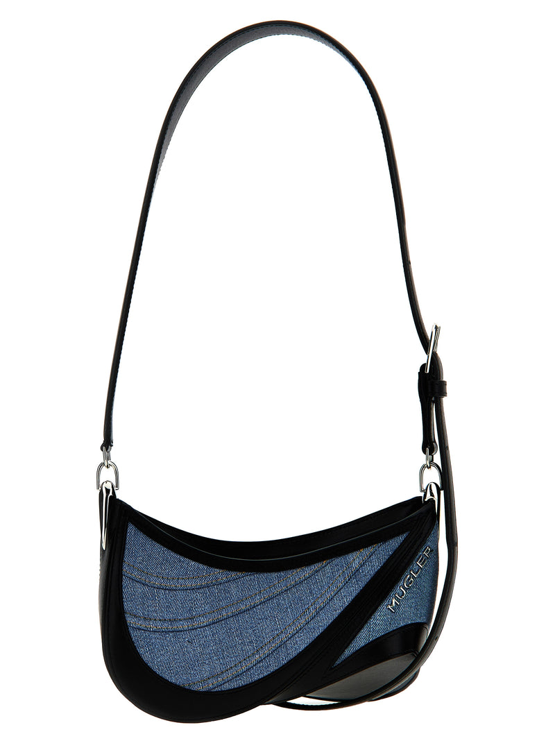 Mugler Multicolor Calfskin Shoulder Bag - Small Denim Spiral Curve 01