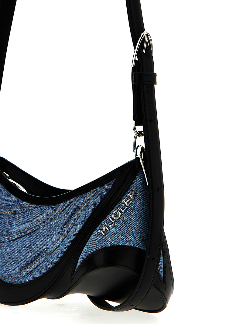 Mugler Multicolor Calfskin Shoulder Bag - Small Denim Spiral Curve 01