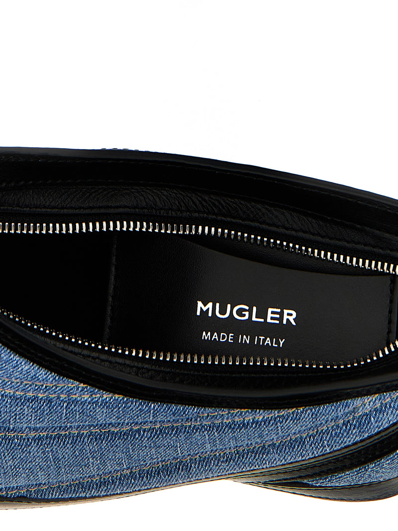 Mugler Multicolor Calfskin Shoulder Bag - Small Denim Spiral Curve 01