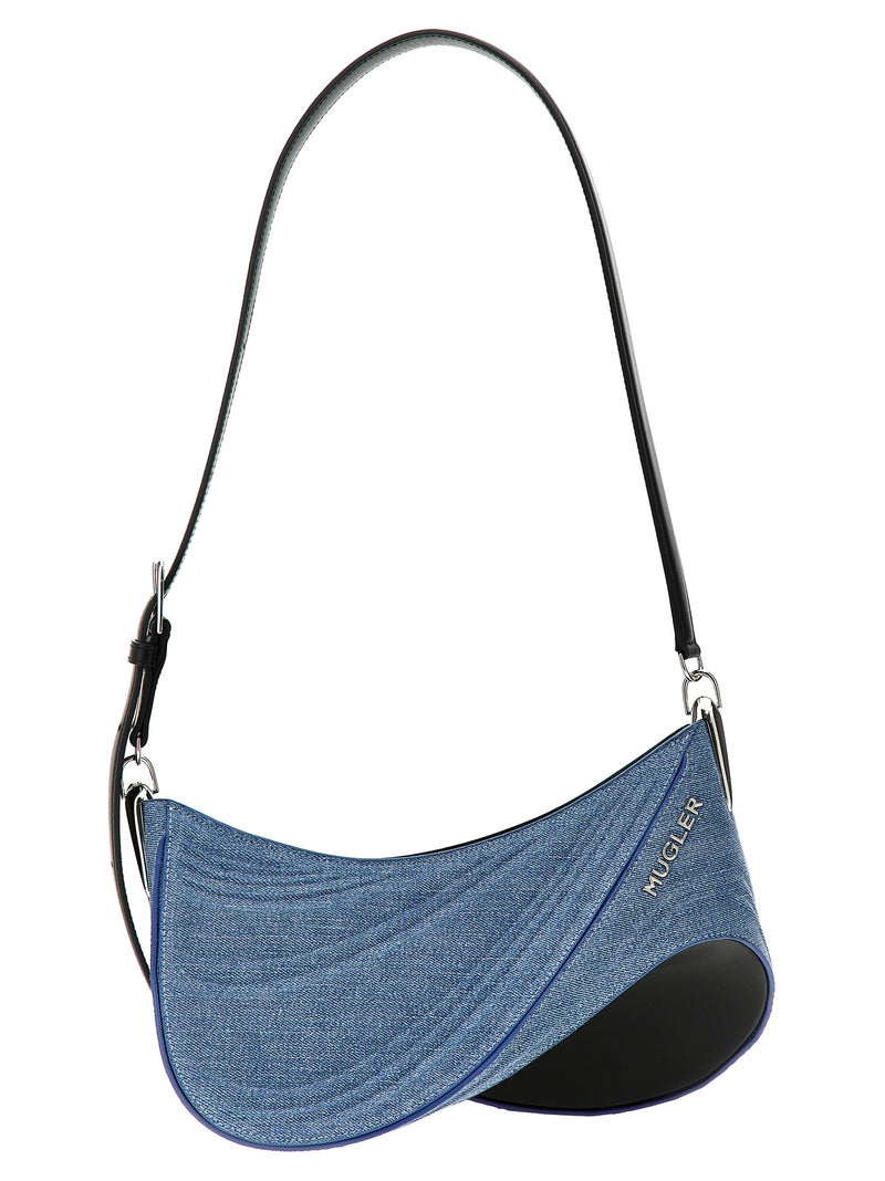 Mugler Spiral Curve 01 Blue Calfskin Shoulder Bag