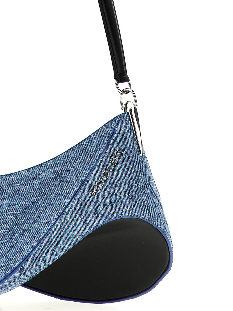 Mugler Spiral Curve 01 Blue Calfskin Shoulder Bag