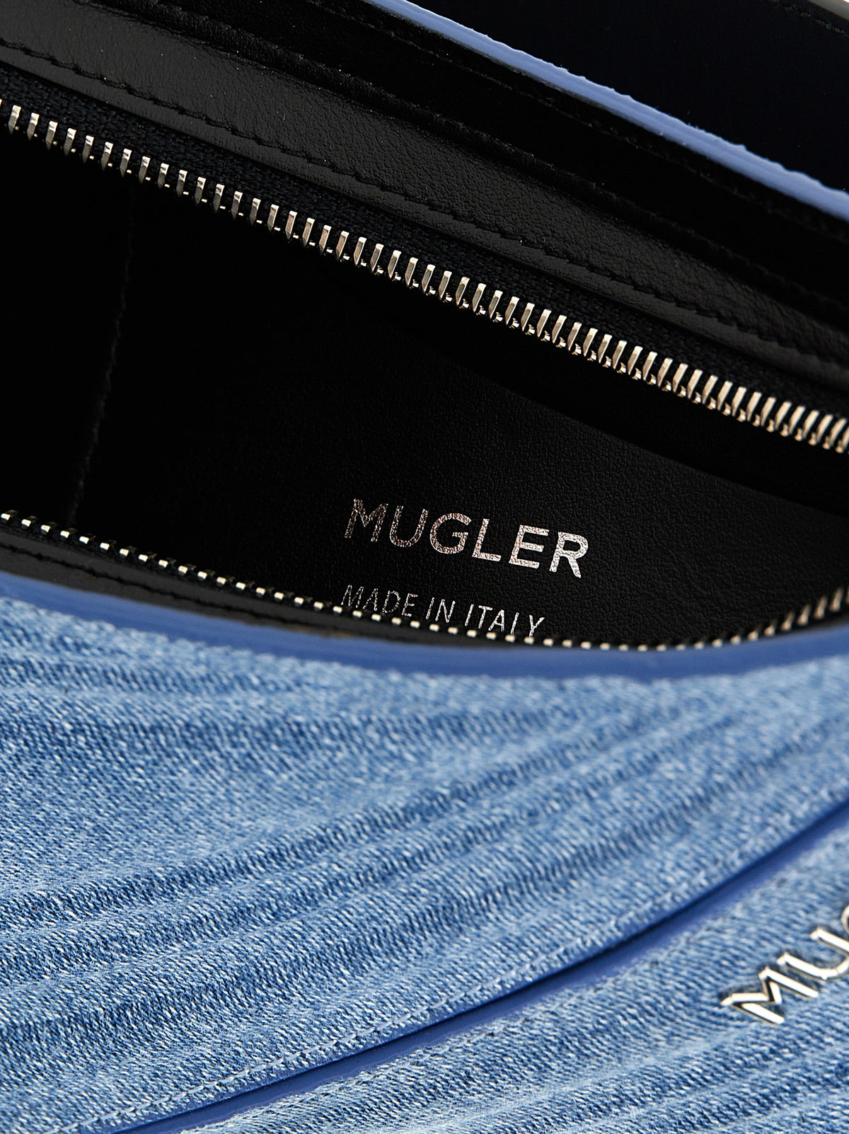 Mugler Spiral Curve 01 Blue Calfskin Shoulder Bag