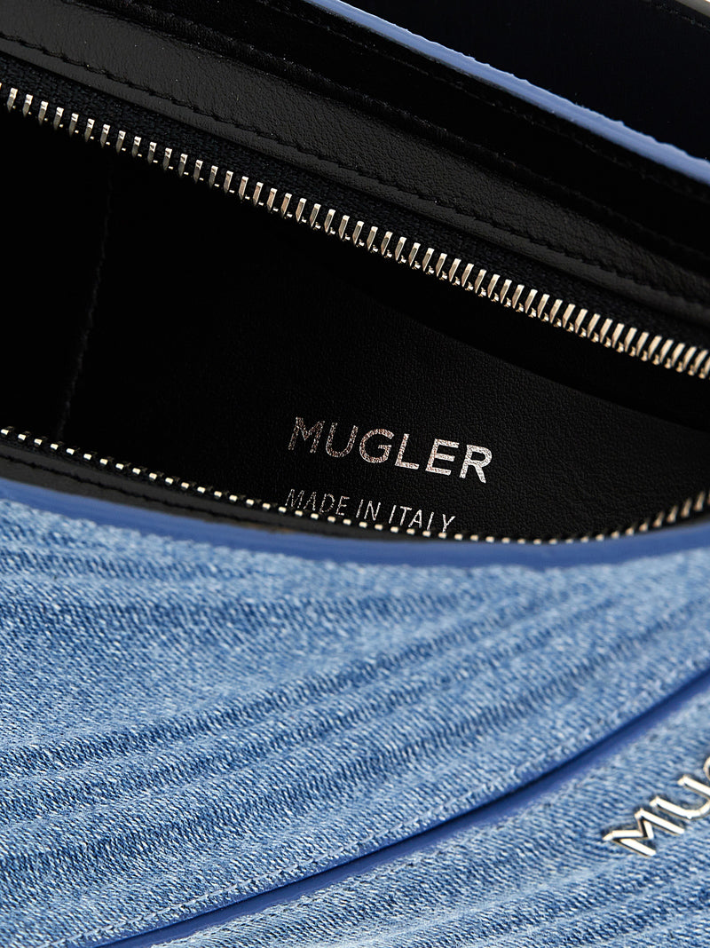 Mugler Spiral Curve 01 Blue Calfskin Shoulder Bag