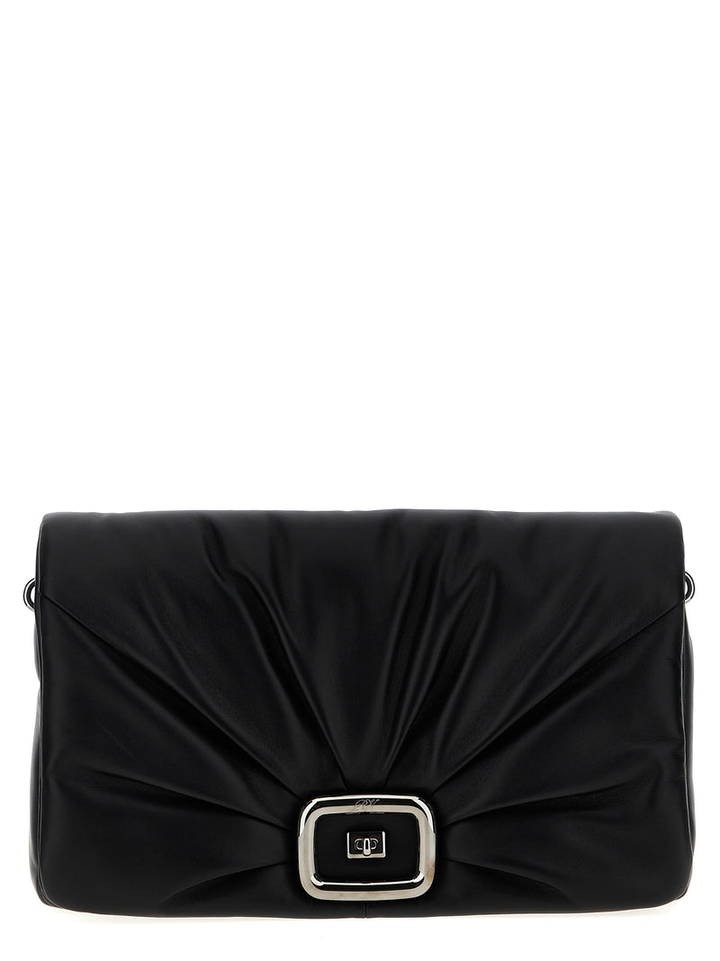 Roger Vivier Viv’ Choc Large Black Leather Shoulder Bag