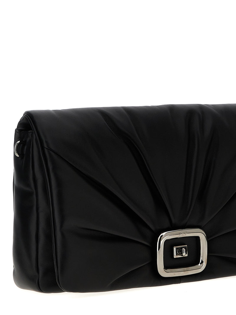 Roger Vivier Viv’ Choc Large Black Leather Shoulder Bag