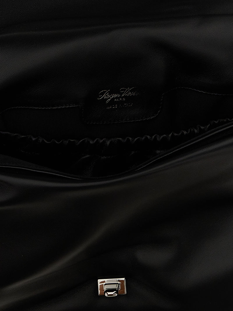 Roger Vivier Viv’ Choc Large Black Leather Shoulder Bag
