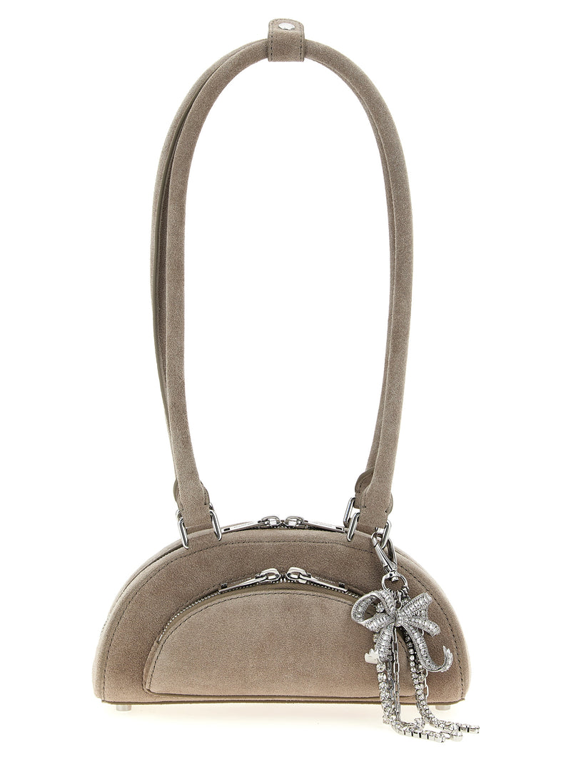 Self-Portrait Gray Lamb Leather Shoulder Bag - Suede Mini with Charm