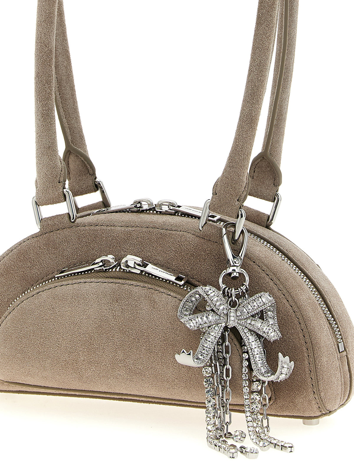 Self-Portrait Gray Lamb Leather Shoulder Bag - Suede Mini with Charm