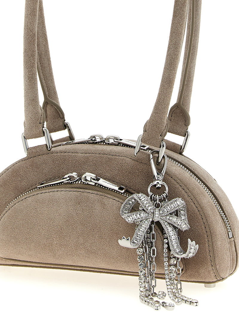 Self-Portrait Gray Lamb Leather Shoulder Bag - Suede Mini with Charm