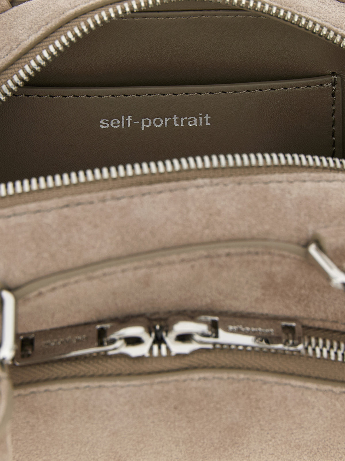 Self-Portrait Gray Lamb Leather Shoulder Bag - Suede Mini with Charm