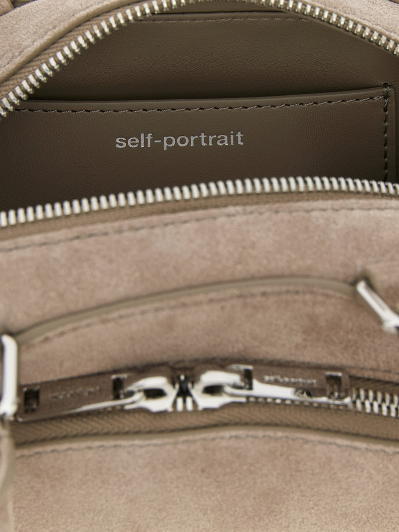 Self-Portrait Gray Lamb Leather Shoulder Bag - Suede Mini with Charm
