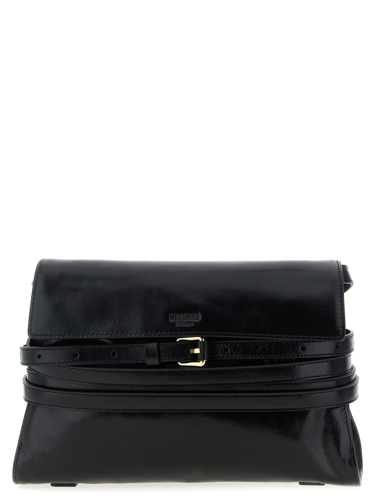 Moschino Tie Me Black Leather Crossbody Bag